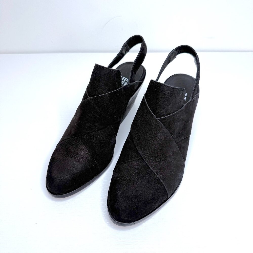 EILEEN FISHER Token Slingback Nubuck Suede Leather Mule Booties Boots 6 Black